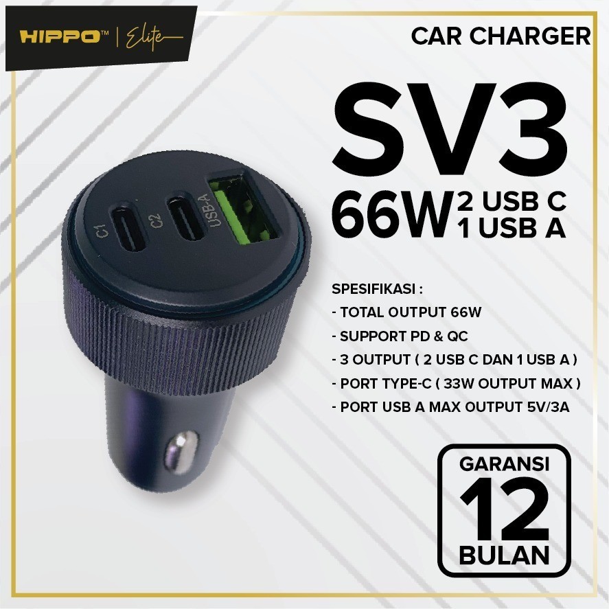 HIPPO ELITE SV-1 CAR CHARGER MOBIL 42W PPS PD QC 4.0 FREE IPHONE CABLE