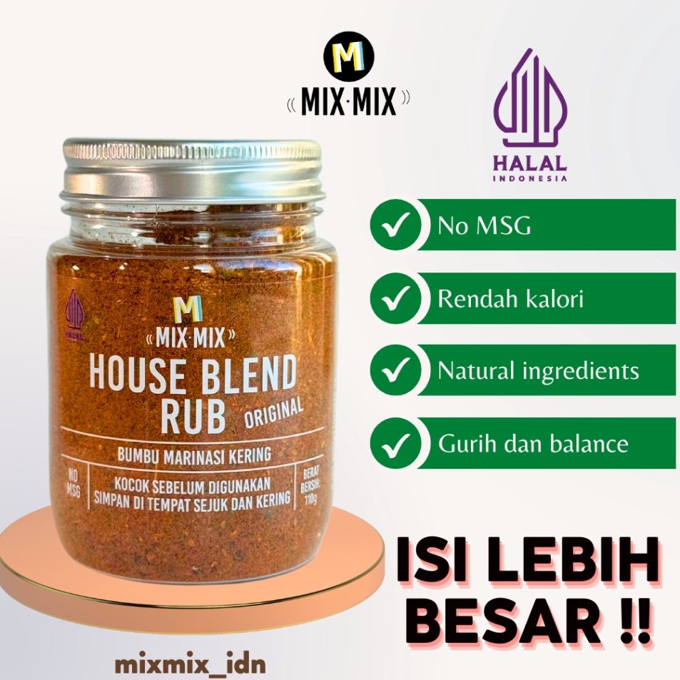 

Promo promo Mixmix House Blend Rub Bumbu Marinasi Serba Guna Rendah Lemak Spices Cajun Seasoning BBQ Grill 11 GRAM