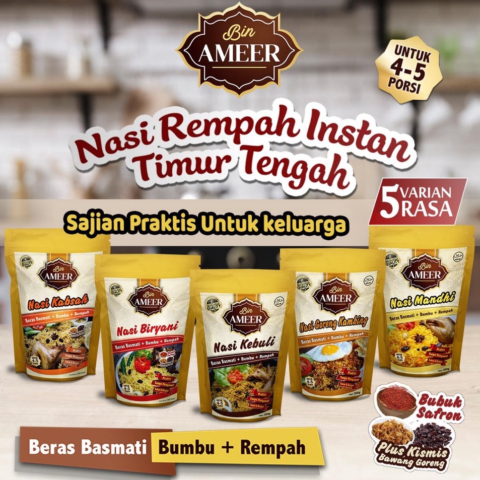 

Top Seller Nasi Rempah Instan Timur Tengah Bin Ameer Kebuli Biryani Kabsah Mandhi Nasi Goreng Kambing Nasi Arab Beras Basmati plus Bumbu Nasi Kebuli