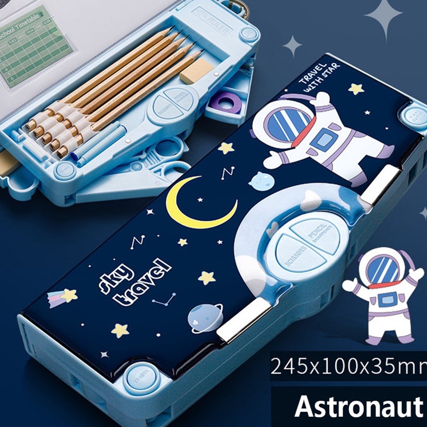 

Hadir Terjamin MATOUGUI Kotak Pensil Anak Tempat Pensil Multifungsi Motif Storage Box Lapisan Ganda Tunggal Dengan Rautan Kapasitas Pencil Astronaut 3D Cartoon Multi Fungsi Kotak Pensil