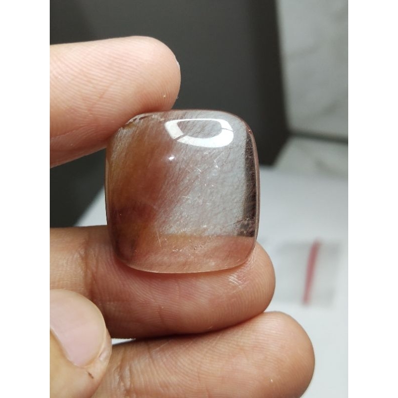 Natural Golden Rutilated Quartz 22x21x5 mm 24.85 Ct Kecubung Serat Rambut Cendana Emas Cushion Caboc