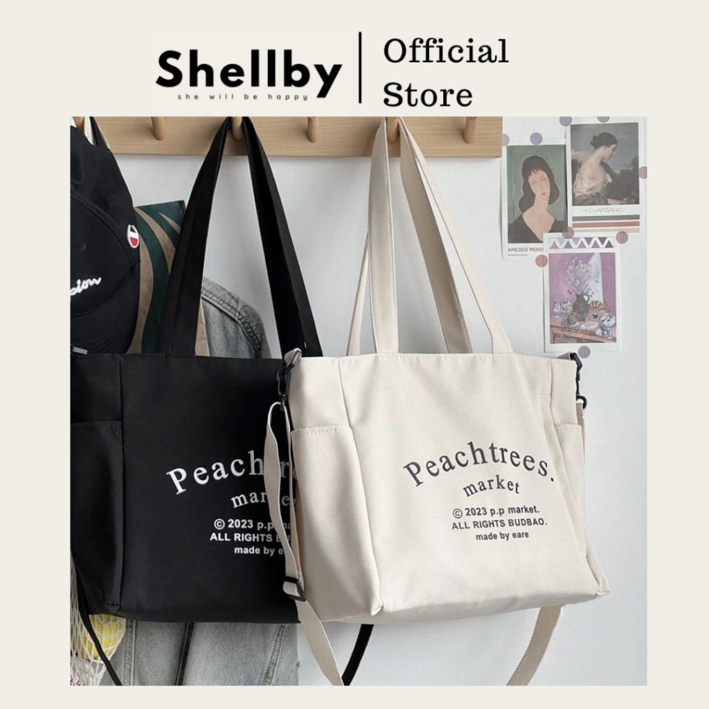 SHE Peachtrees Totebag Kanvas Wanita Totebag Korean Aesthetic bag