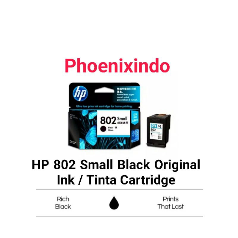 Hp Ink Tinta 802 Hp802 Hp802B Small Black Original Ink Cartridge Tbk