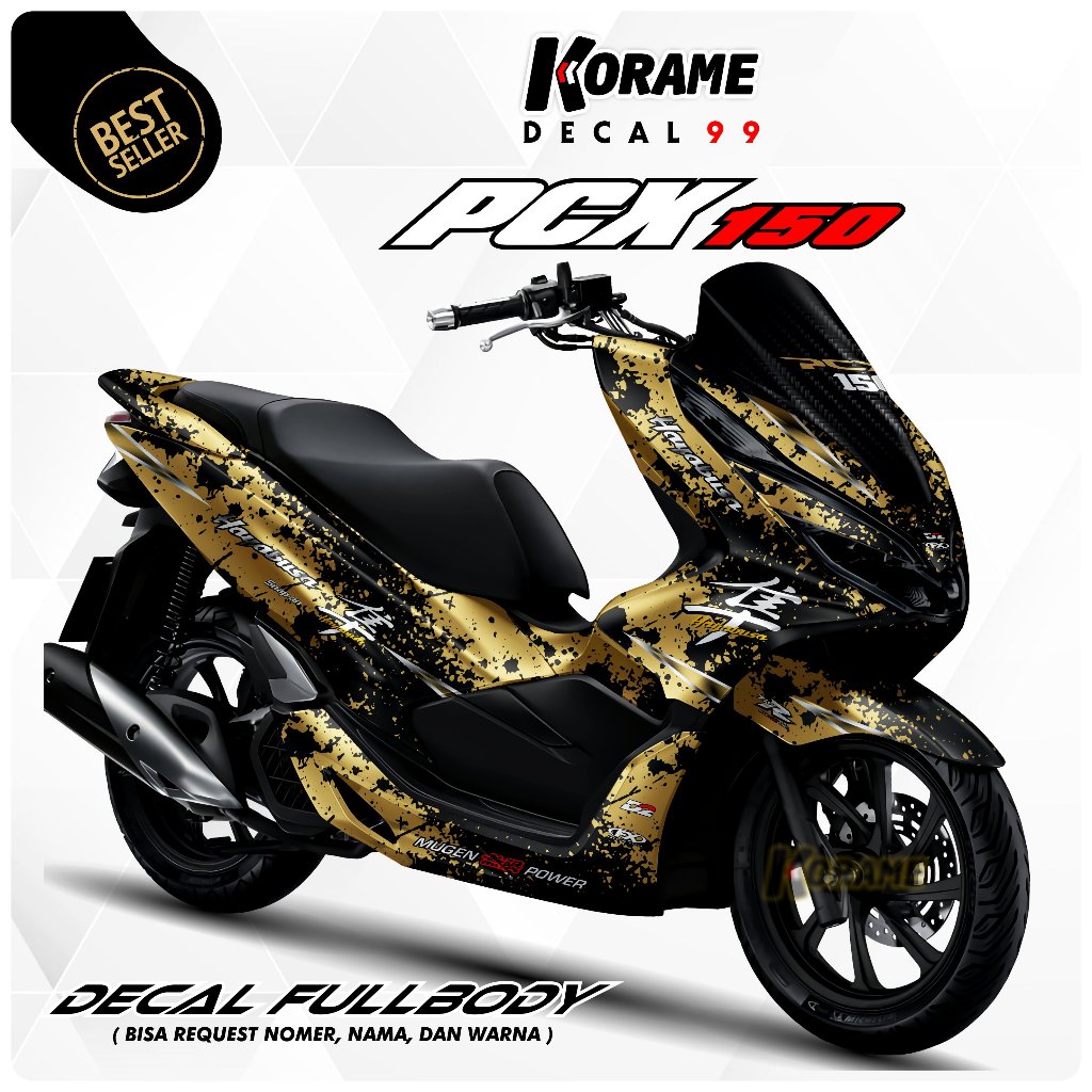 Decal Sticker PCX 150 - Hayabusa Warna Hitam Gold Full body