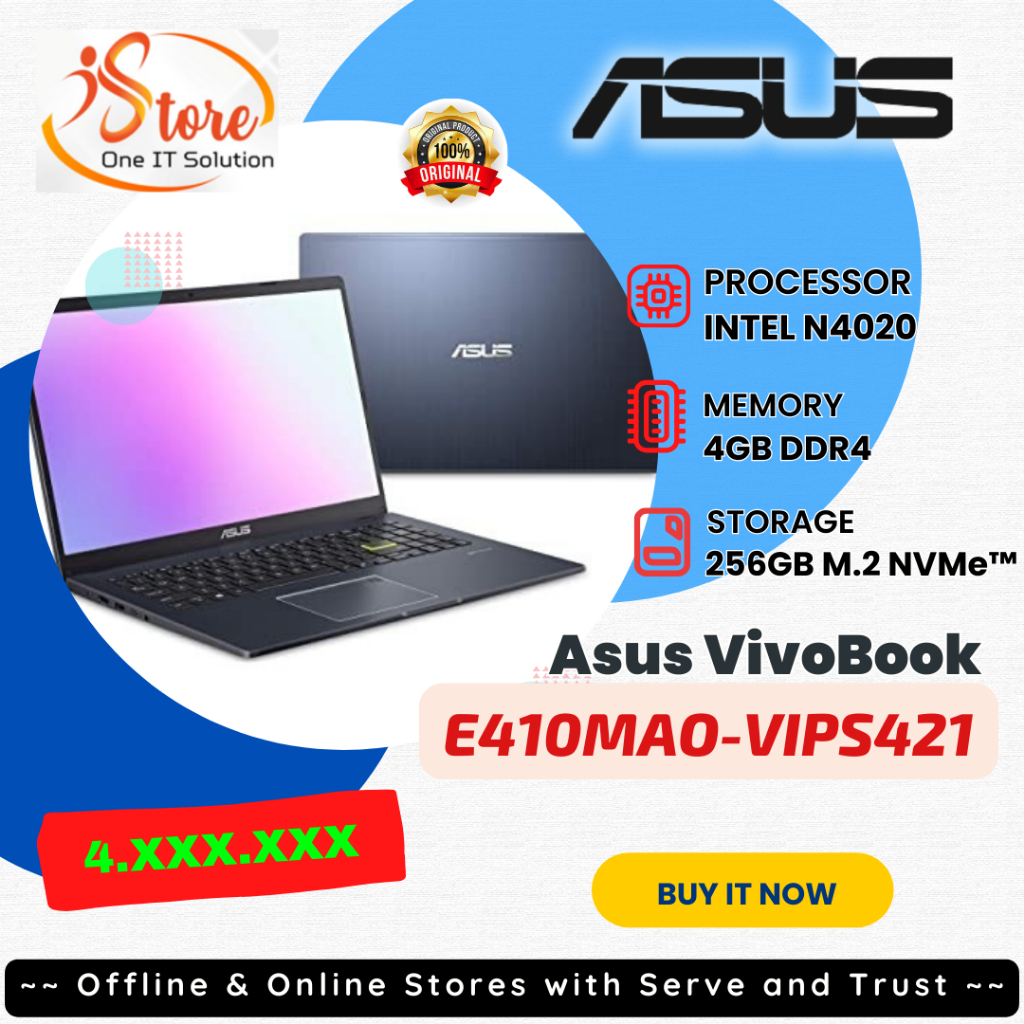 Asus E410MAO-VIPS421_Celeron N4020/4GB/256GB SSD/14″/Win 11 Home+OHS 2021/Star Black