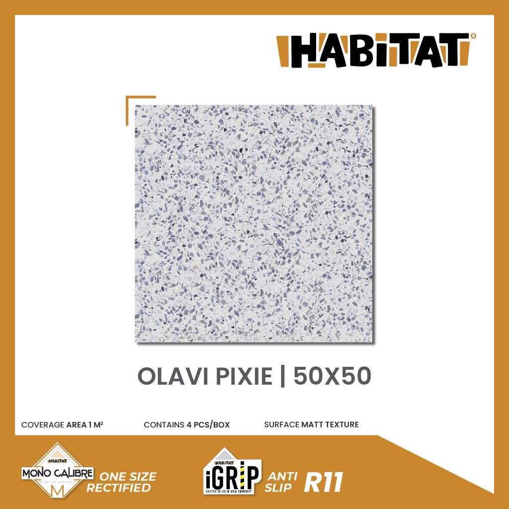 MilanTiles - HABITAT Olavi Pixie 50x50 Keramik Lantai Kamar Mandi kesat iGrip