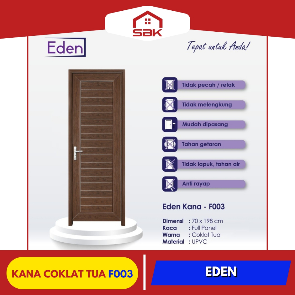 Pintu Kamar Mandi UPVC 70x198 Full UPVC F003 KANA Eden