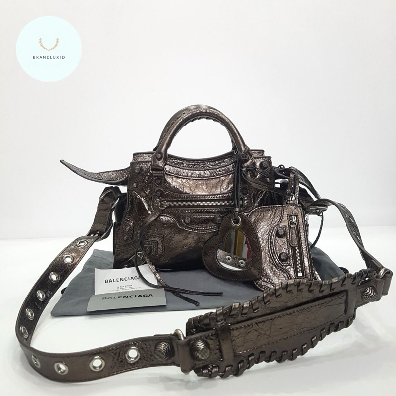 Balenciaga Neo Cagole XS metallized dark bronze brown leather