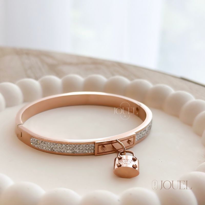 Jouel - Diamond Love Lock Bangle Gelang Bangle Stainless Wanita 18K Gold Plated Gelang Murah Lock Di