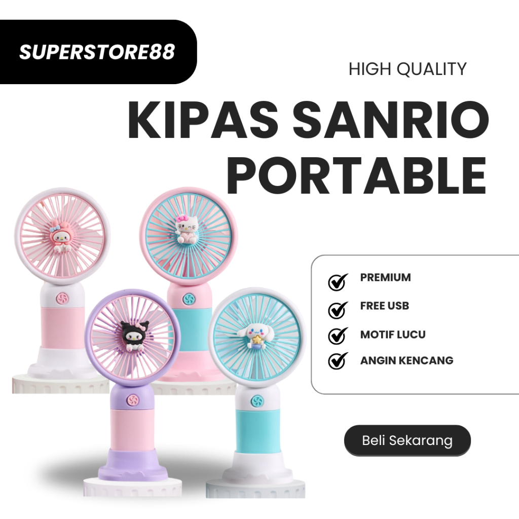 Kipas Mini Sanrio USB Kipas Genggam Mini Karakter Sanrio Kipas Angin Portable Mini USB Kipas Anak Ka