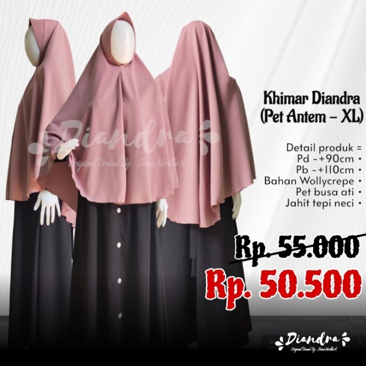 KODE B22P Diandra HijabJilbab Wollycrepe Syari XL Kerudung Wollycrepe Khimar Jumbo Syari Pet Antem D