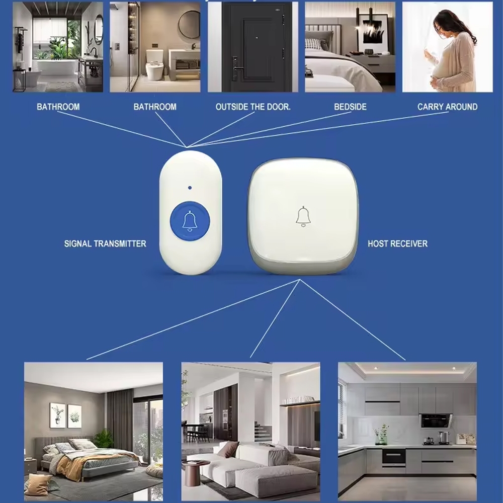 Bel Wireless Alarm Lansia Caregiver Pager Waterproof 36 Nada 1 x Receiver 1 x Transmitter Alarm Ruma