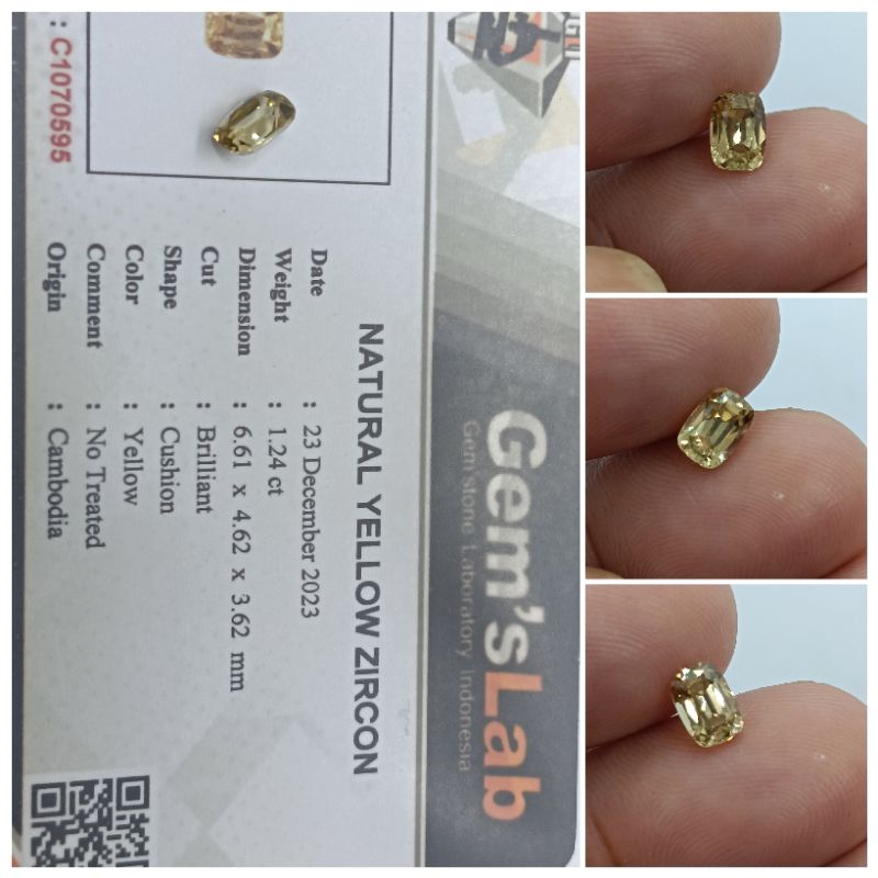 Natural Top Yellow Zircon 1,2 ct Cambodia memo GLI