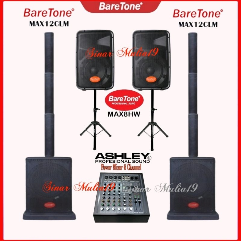 Paket Live Musik [ Karaoke ] Satelite Column Speaker BareTone MAX12CLM Speaker BareTone MAX8HW Power