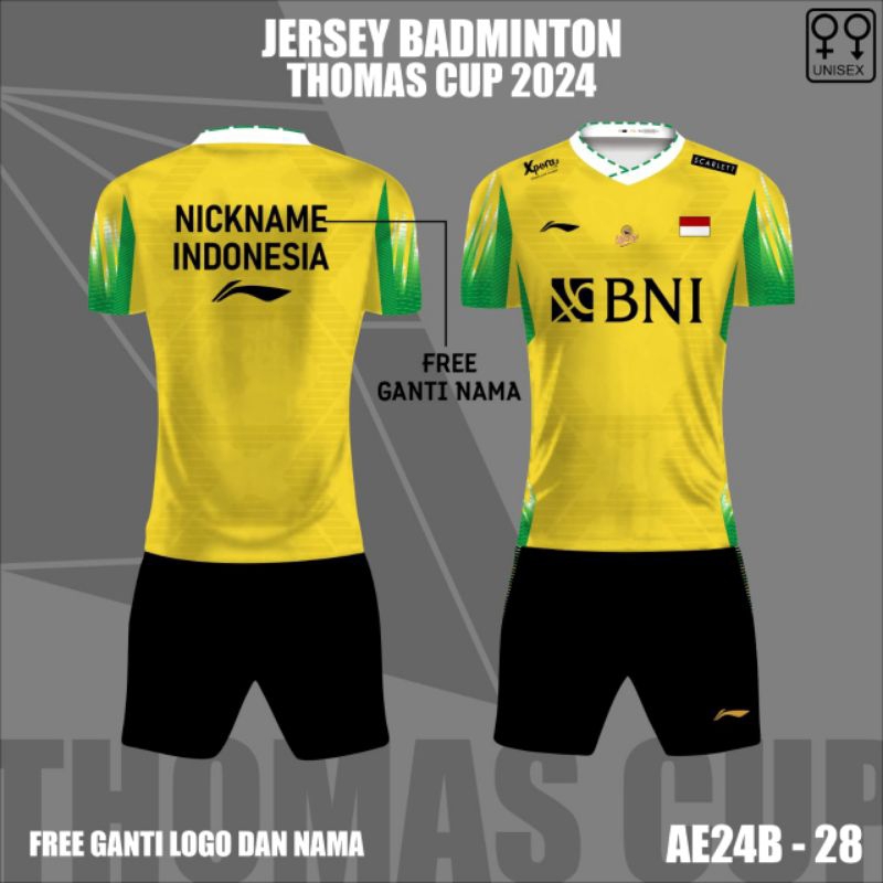 Setelan Badminton Piala Thomas Uber Cup 2024 baju Kaos Buluangkis Indonesia