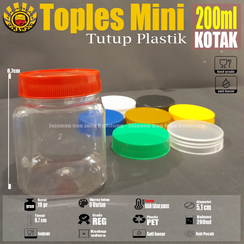 TOPLES PLASTIK KOTAK 200 ml / Toples Coklat / Toples Mini / Toples Sambel Sambal Cumi