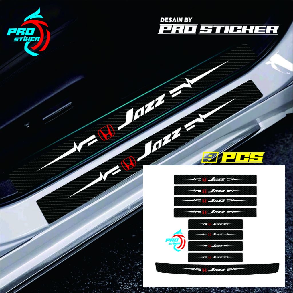 9pcs stiker carbon mobil honda JAZZ cutting stiker pelindung bawah pintu mobil dari pijakan kaki
