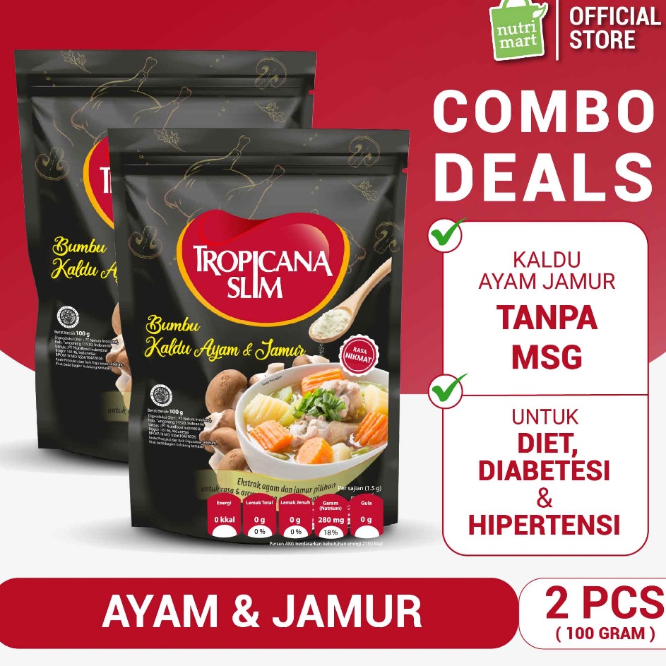 

Good Order Twin Pack Tropicana Slim Bumbu Kaldu Ayam dan Jamur 1 gram lebih rendah garam dan tanpa MSG