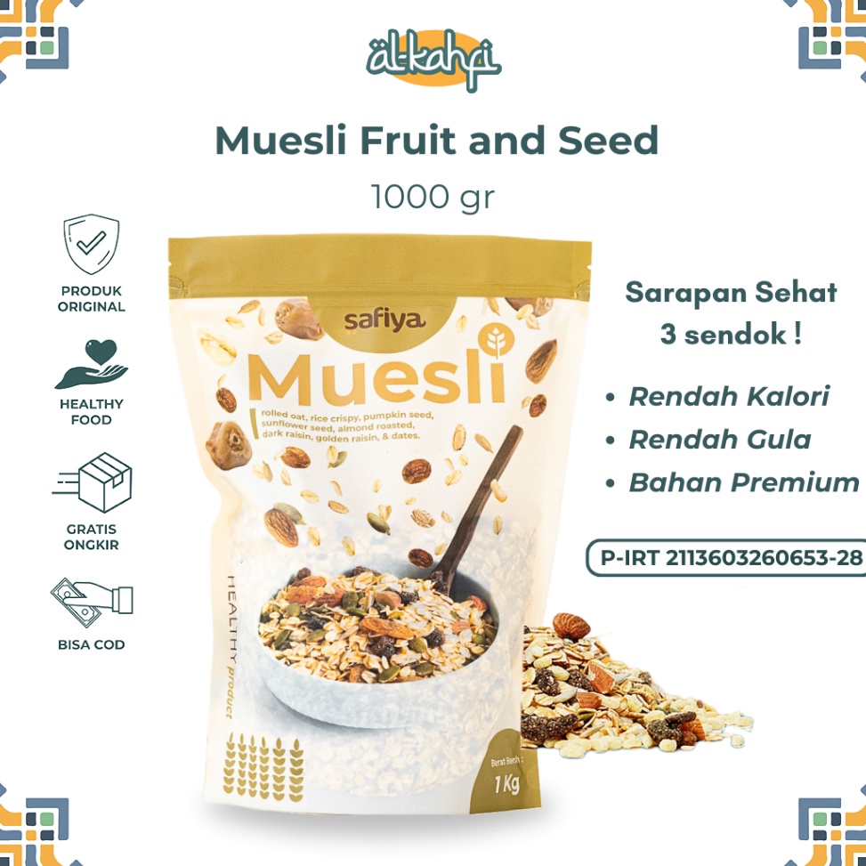 

Ekstra benefit Muesli Safiya 1 Kg Almond Dried Fruit Sereal Sarapan Sehat Premium