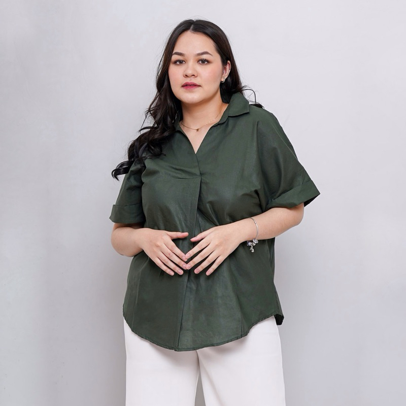 DOMNA Cotton Blouse ARMY / kemeja wanita/ kemeja kantor/ blouse wanita/ kemeja katun/ kemeja oversiz