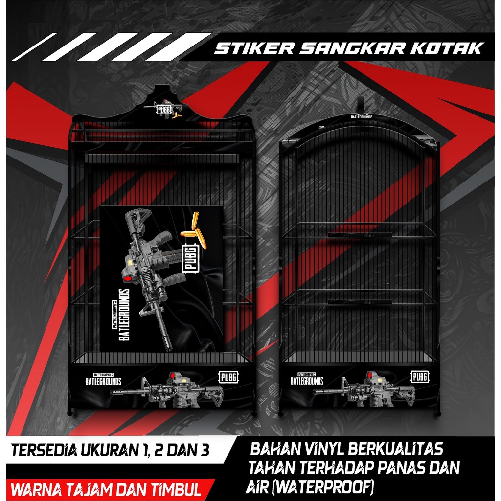 

Stiker Decal Sangkar Burung Kotak, Kosan, Koper, Kenari, Cendet, Cucak Ijo, Desain PUBG, Anti Air