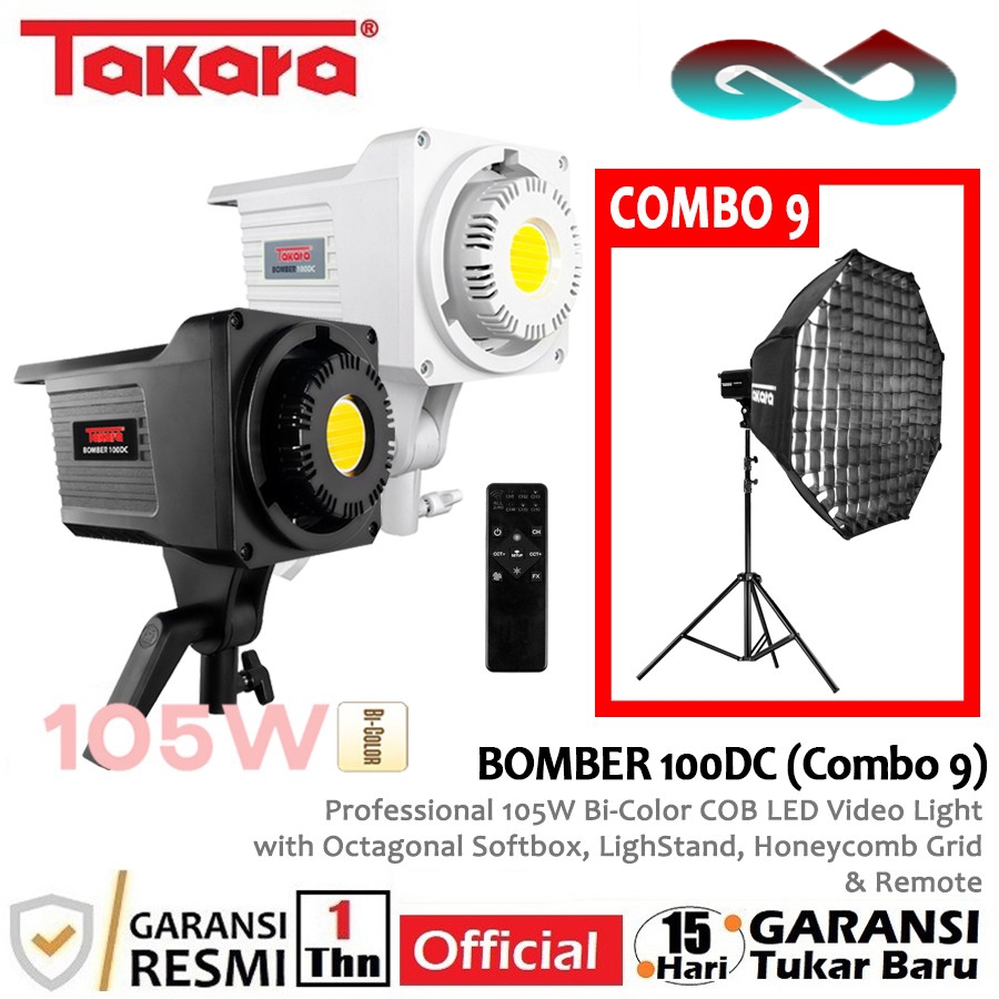 Takara BOMBER 100DC COMBO 9 Professional 105W Bi-Color COB LED Video Light