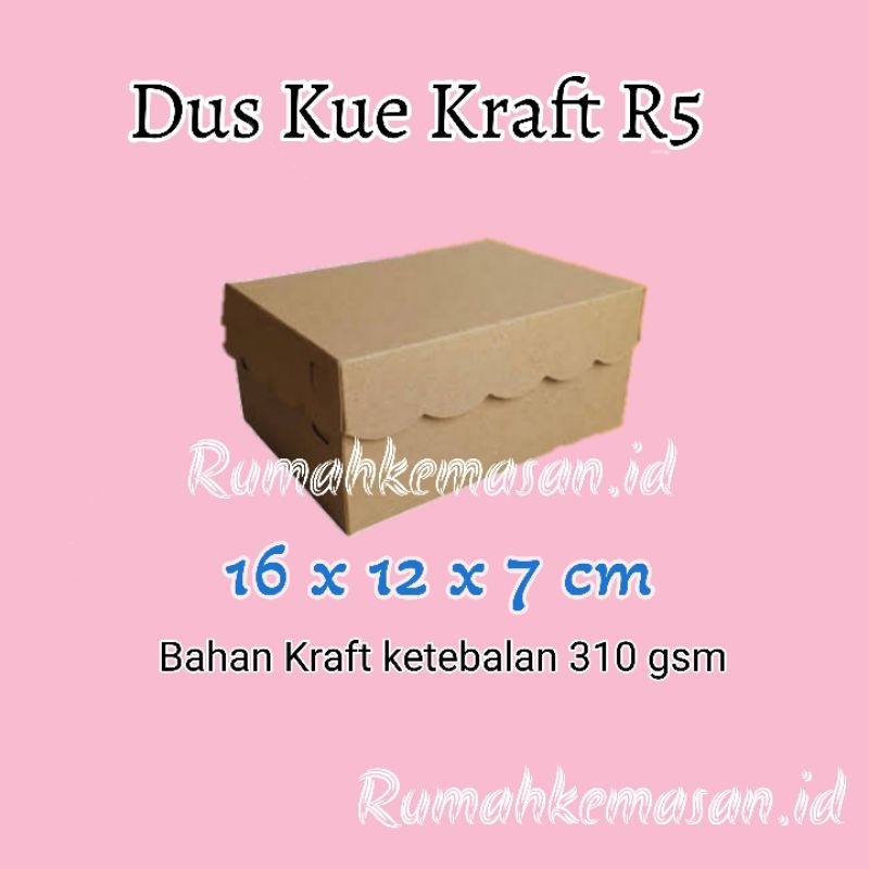 

Dos Kotak kue R5 Kraft 15,5 x 12 x 6.5 cm tebal 310gsm / Kotak kue isi 5