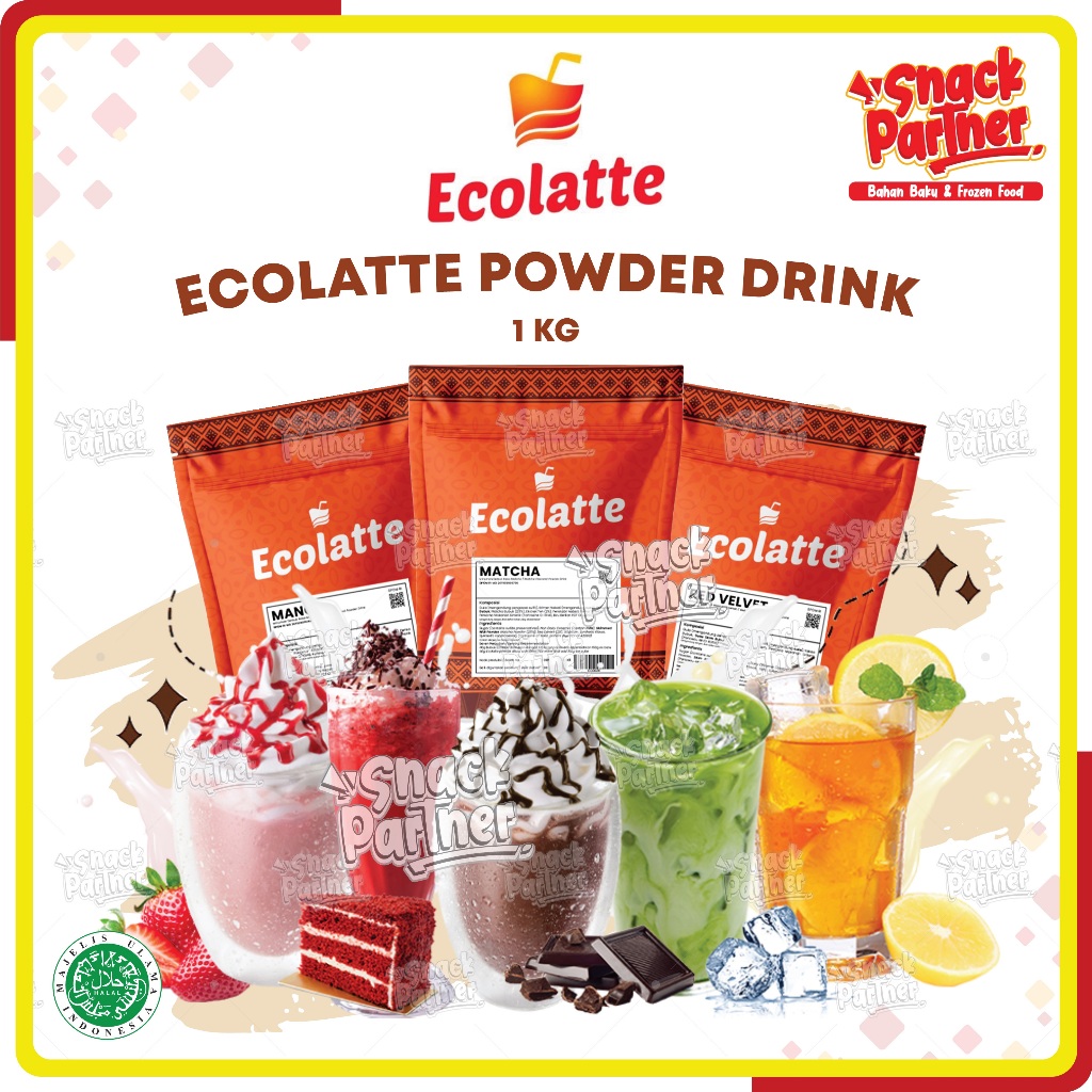 

ECOLATTE Drink Powder 1 KG - Bubuk Minuman - Royal Choco Classic Malt Black Caramel Hazelnut Taro Red Velvet Vanilla Blue Bubble Gum Cotton Candy Cappuccino Tiramisu Latte Avocado Banana Mango Strawberry Lychee Thai Milk Green Matcha Tea Cho'Latte 1kg