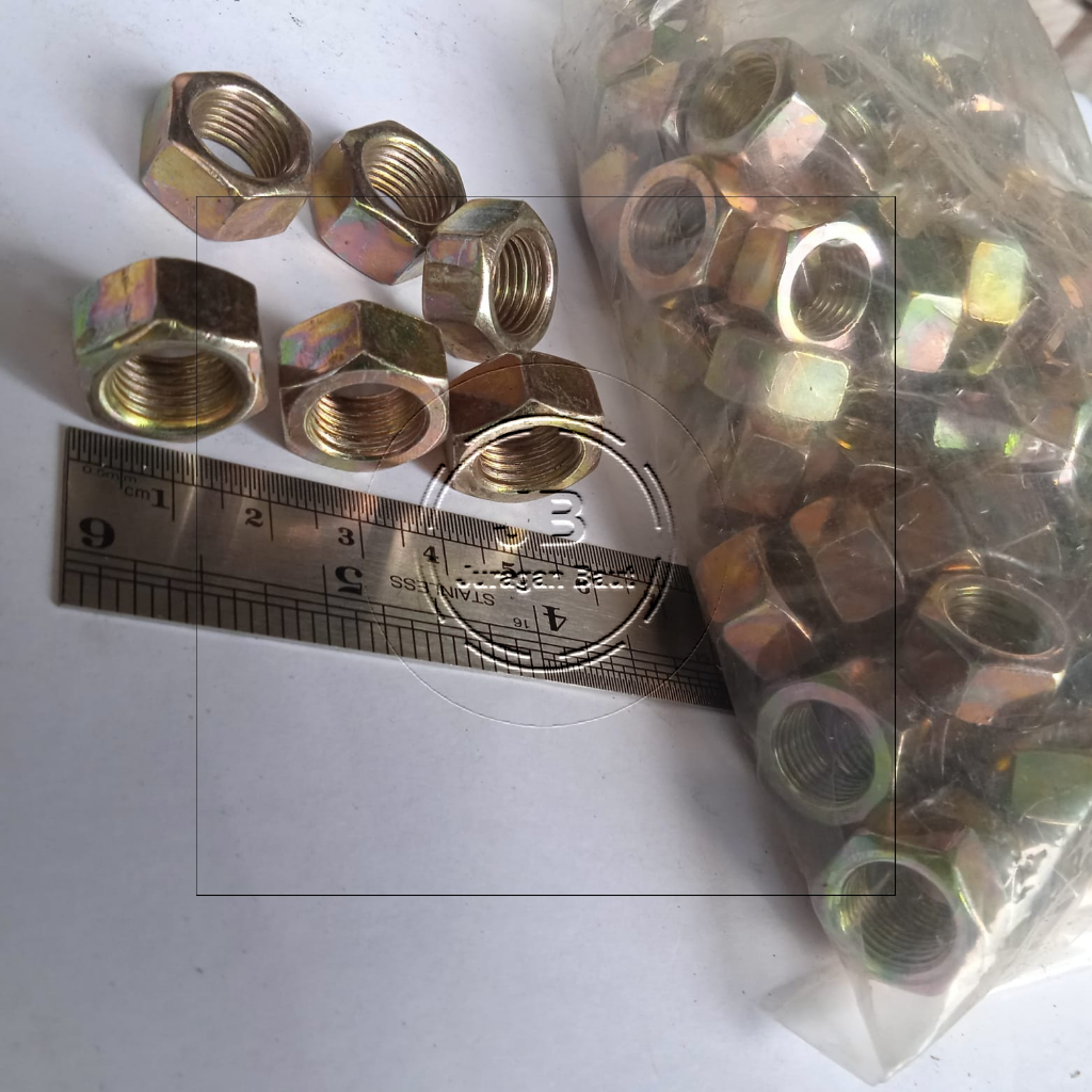 MUR 17 KUNING M12 KUNCI 17 HEXA PITCH DRAT 1.25 UNTUK BAUT 17 NUT DIAMETER DALAM 12MM LUAR 17MM