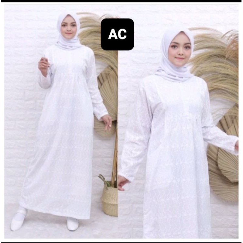 GAMIS PUTIH WANITA  UMROH DAN HAJI FULL BORDIR