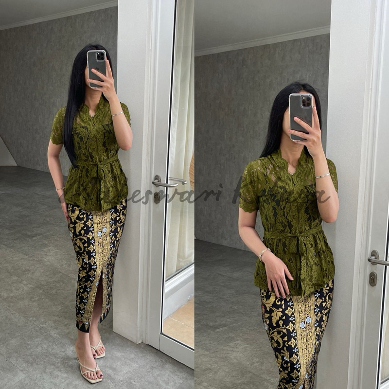 Kebaya Bali Set Brukat Talipita Hijau Army