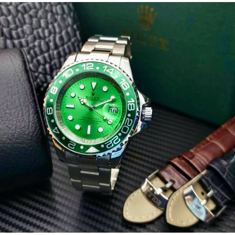 Jam Tangan Pria Rolex GMT-Master Pepsi Rantai Steel Free Box Rolex + 1 Tali Kulit