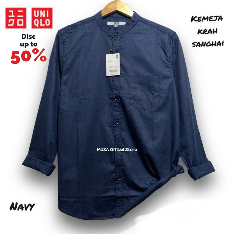 Kemeja Lengan Panjang Pria Kerah Sanghai Slim fit Casual Premium Kemko UNIQLO AIRism