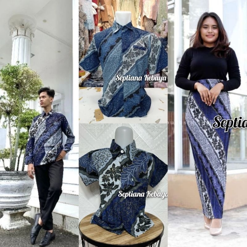 sk - couple  batik  kemeja dan rok cm navy / batik couple  ayah ibu anak / kemeja batik  / rok plisk