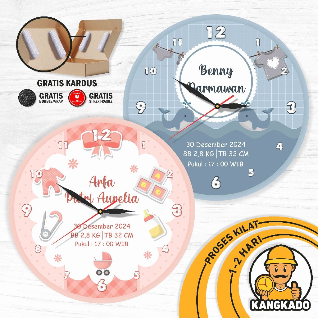 Jam Dinding Custom 30CM Tulisan Foto Nama Kado Bayi New Born Hadiah Kelahiran Unik Gift Baby Shower