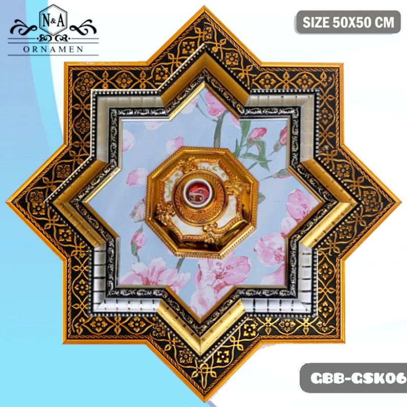 Ornamen Hiasan Fitting Lampu Motif Biru Bunga 50x50 Cm | Ornamen Plafon Mewah Bergaransi