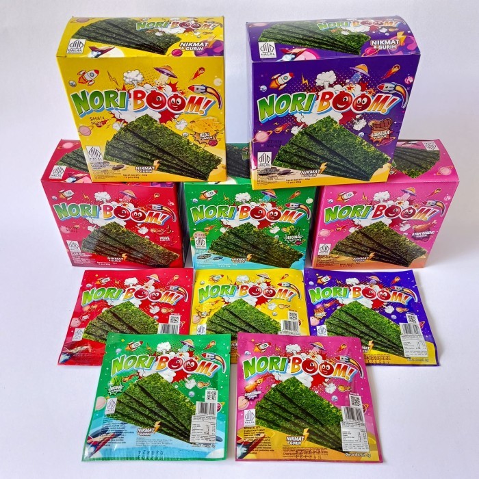 

NORI BOOM RUMPUT LAUT | SNACK RUMPUT LAUT 5 VARIAN RASA PER BOX ISI 12pcs