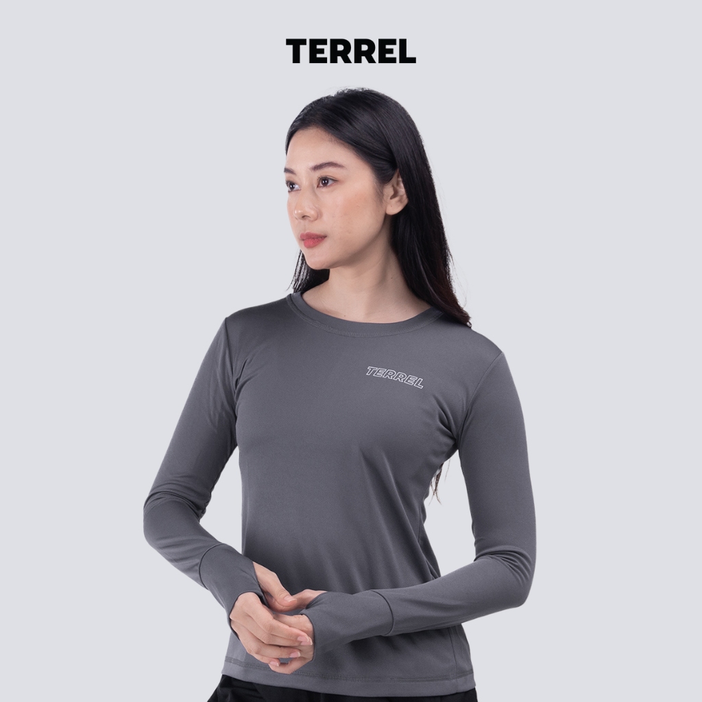 Terrel sportswear Basic Long Sleeve Grey Women baju atasan lengan panjang kaos olahraga dry fit wani