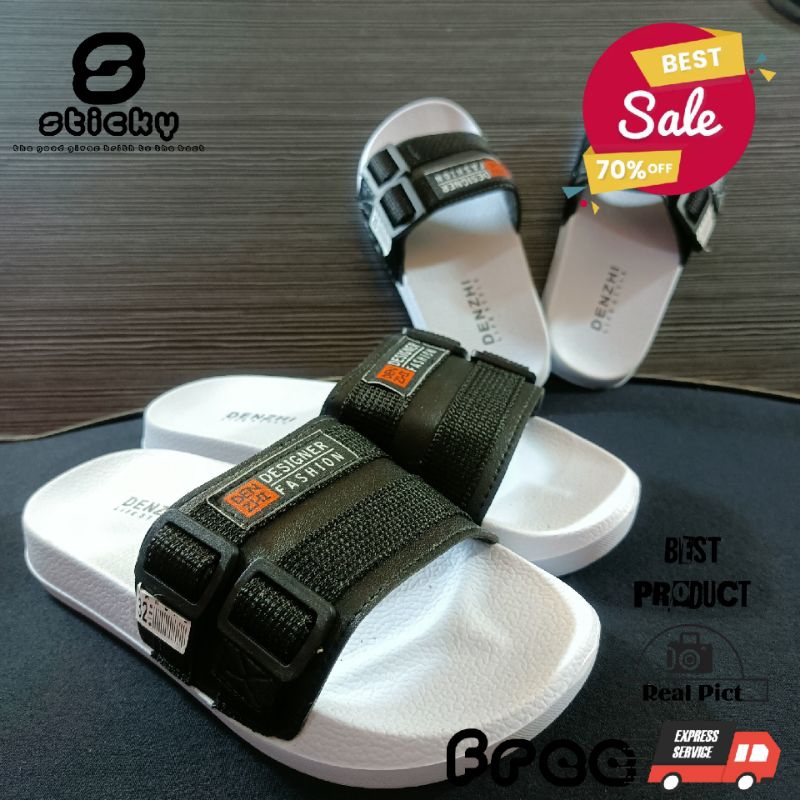 Sticky - Sandal Selop Anak Pria Wanita Sandal slip On Anak Pria Wanita Distro Premium DENZI BLACK