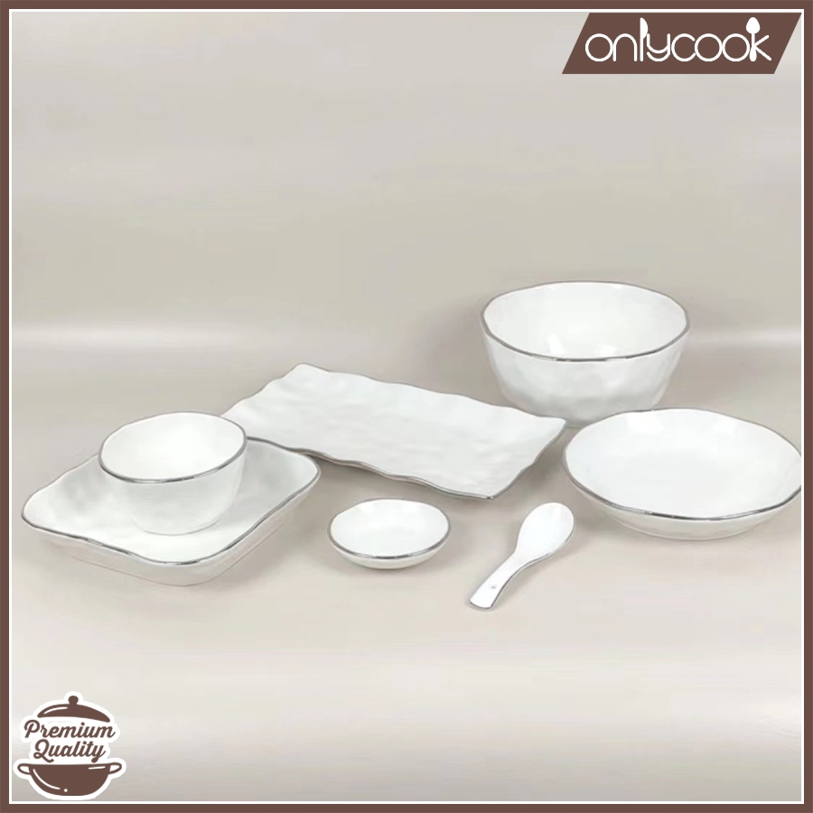 ONLYCOOK Makan Keramik Putih Gold / Piring Putih Keramik List Gold / Mangkuk Keramik Putih Gold Eleg