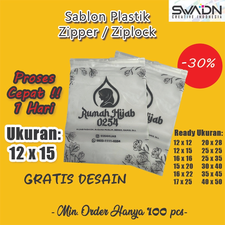 SABLON PLASTIK ZIPPER 12 X 15 / Sablon Plastik / Plastik Baju / Plastik Klip / Packaging