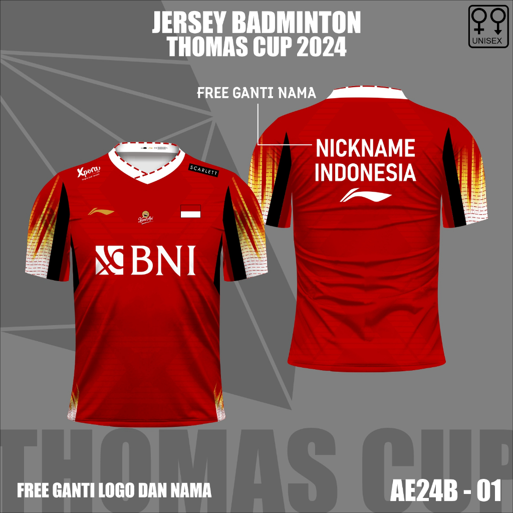 Baju badminton piala Thomas Uber cup 2024 jersey kaos bulutangkis Indonesia
