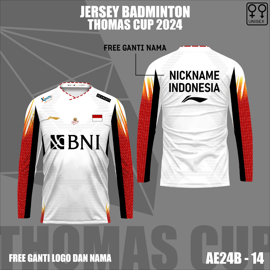 Baju badminton piala Thomas Uber cup 2024 jersey kaos bulutangkis Indonesia