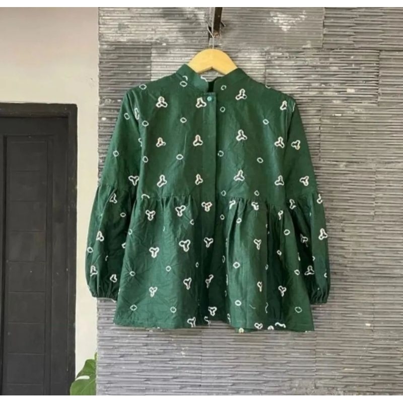 Blus Jumbo Atasan Batik Wanita Modern Blus Peplum Jumputan SMLXL XXL XXXL