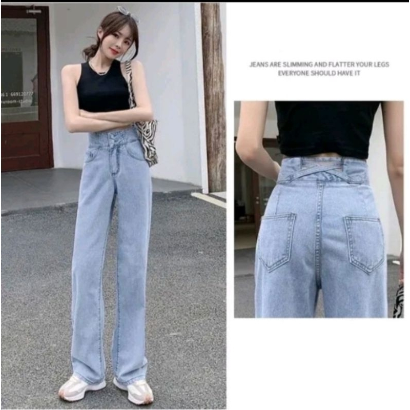 Kulot j23 celana kulot wanita jeans model silang belakang