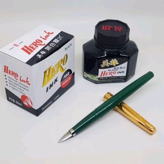 

ART U86X PAKET SIAP PAKAIFOUNTAIN PEN HOVER GREEN NIB FINE 3MM TINTA HERO INK BLACK 5ML ISI ULANG PEN PULPEN PENA