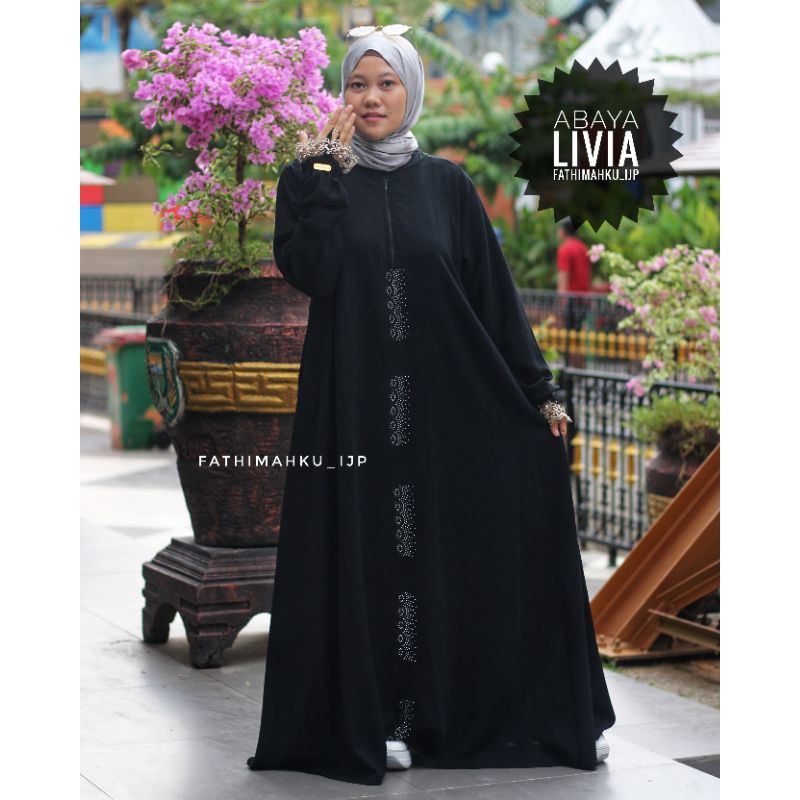 Abaya Livia Jetblack Premium/Gamis Hitam Couple Ibu dan Anak Termurah/Abaya Muslimah Hitam Best Seller
