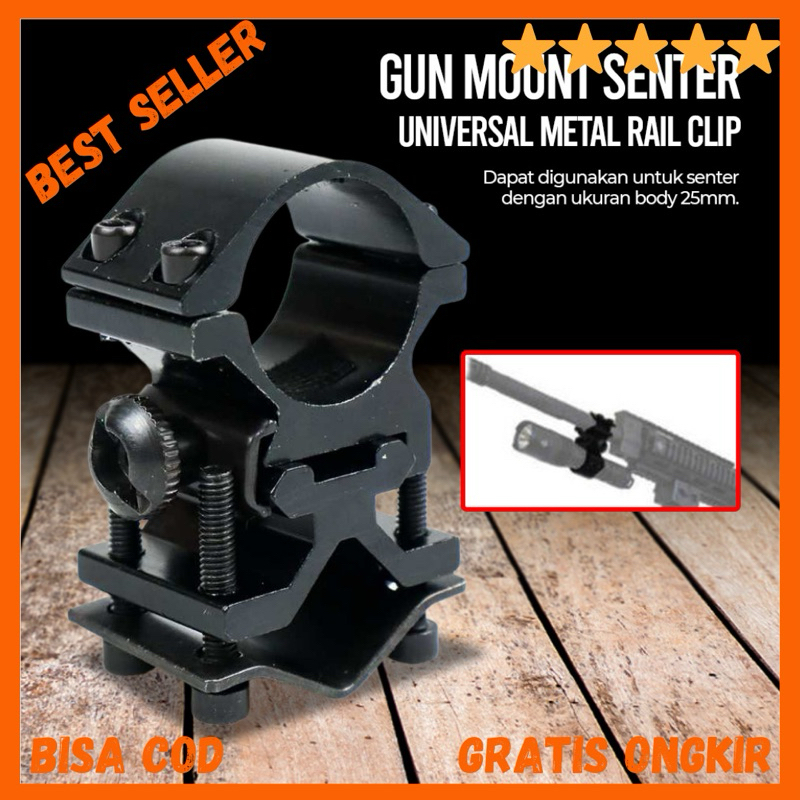 Lediland Gun Mount Senter Universal Metal Rail Clip - LH99 - Black