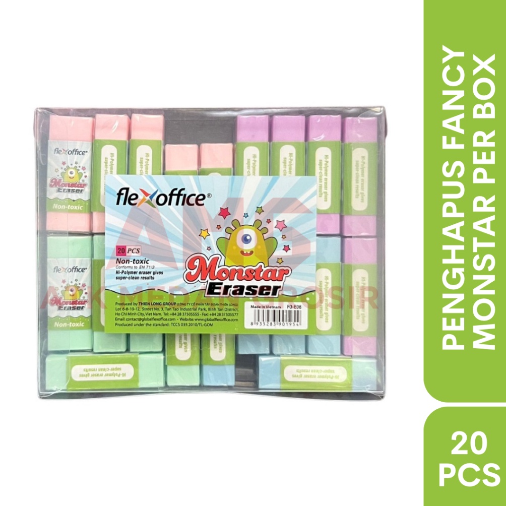 

ART E89S PENGHAPUS FLEXOFFICE MONSTAR FANCY BESAR WARNA WARNI ISI 2PCS PER BOX