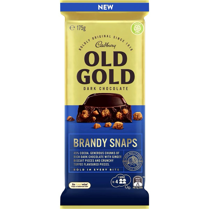

Cadbury Old Gold Brandy Snaps Dark Chocolate Block 175g - Australia